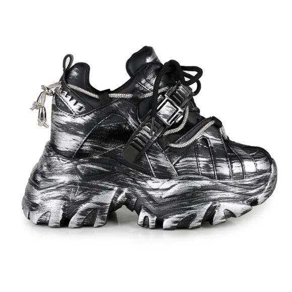 Anthony Wang Shoes - Anthony Wang Black Raver Hidden Wedge Women's Platform Sneakers